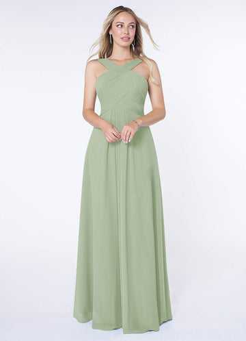 Kaleigh A-Line Halter Chiffon Bridesmaid Dress in Dusty Sage