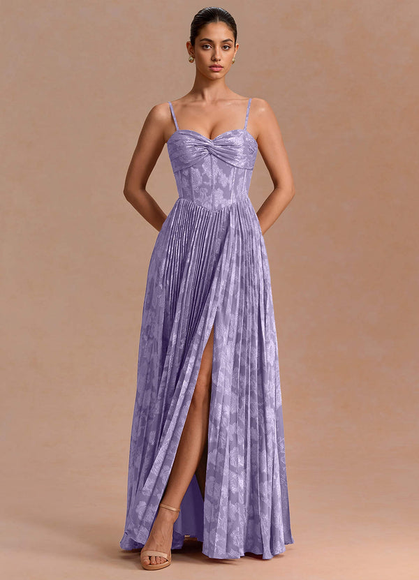 Delfina A-Line Twisted-Bust Fil Coupé Evening Dress in Lilac