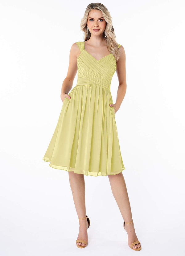 Angie A-Line V-Neck Chiffon Bridesmaid Dress in Lemon Sorbet
