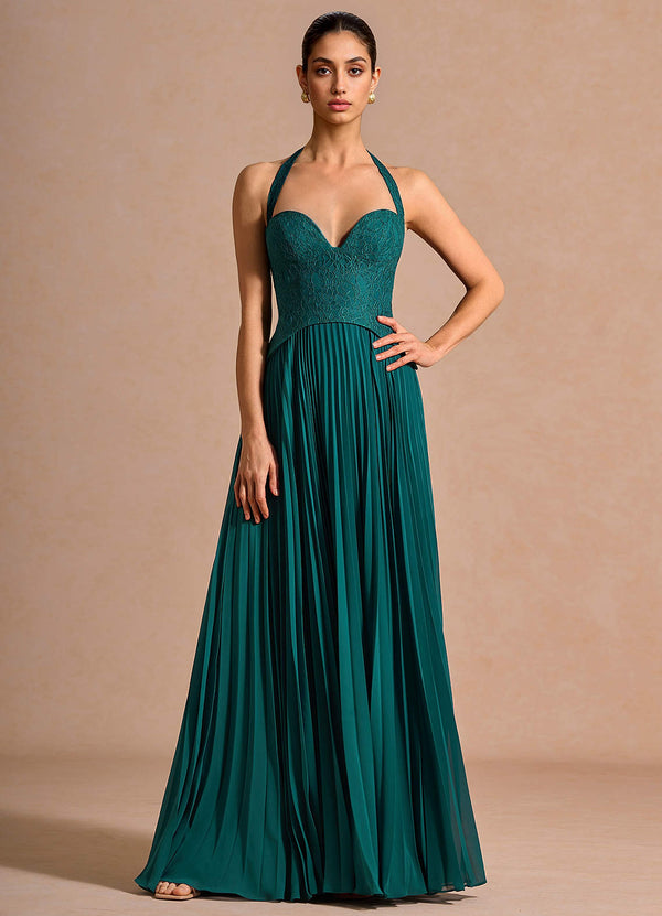 Elicia A-Line Sweetheart Lace and Chiffon Evening Dress in Teal