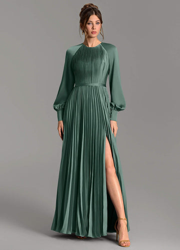 Grayson A-Line Scoop-Neck Stretch Satin Bridesmaid Dress in Sea Moss