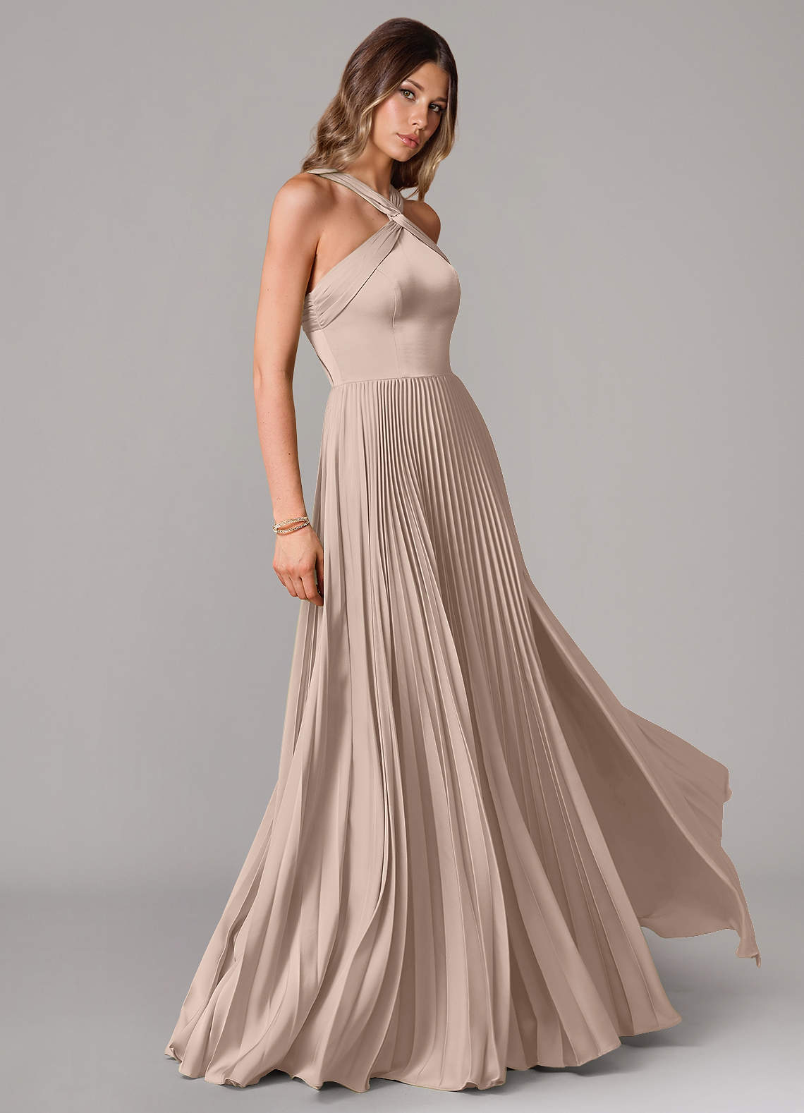 Afra A-Line Halter-Neck Stretch Satin Bridesmaid Dress in English Rose