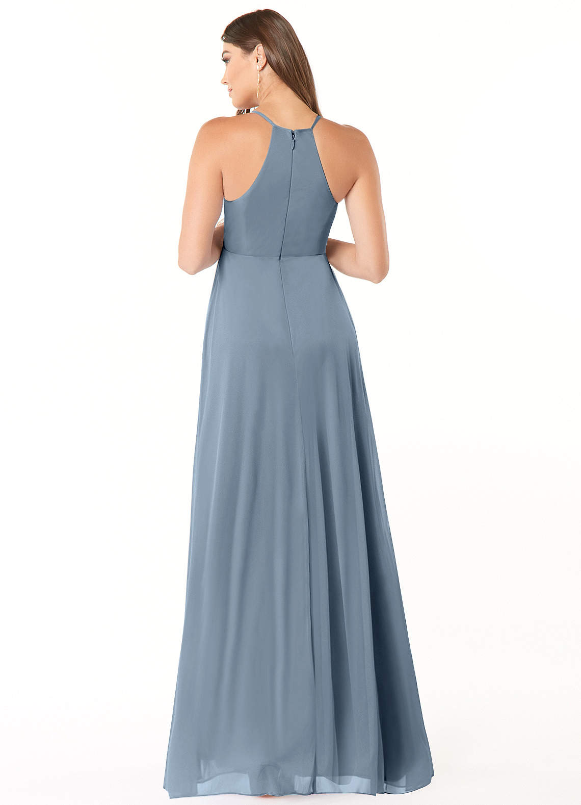 Annabelle A-Line V-Neck Mesh Bridesmaid Dress in dusty blue
