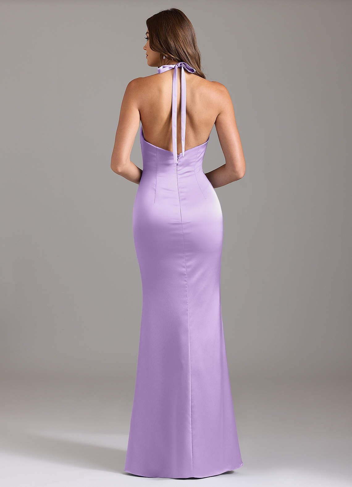 Valerie Mermaid V-Neck Stretch Satin Bridesmaid Dress in Lilac