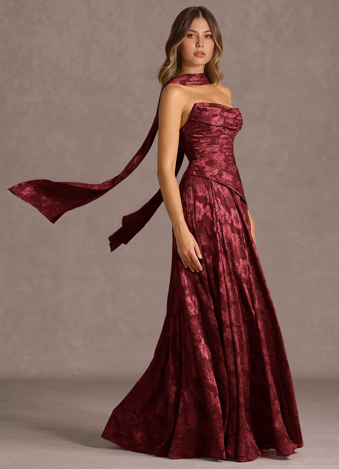 Gabriela A-Line Corset Fil Coupé Wedding Guest Dress in Wine