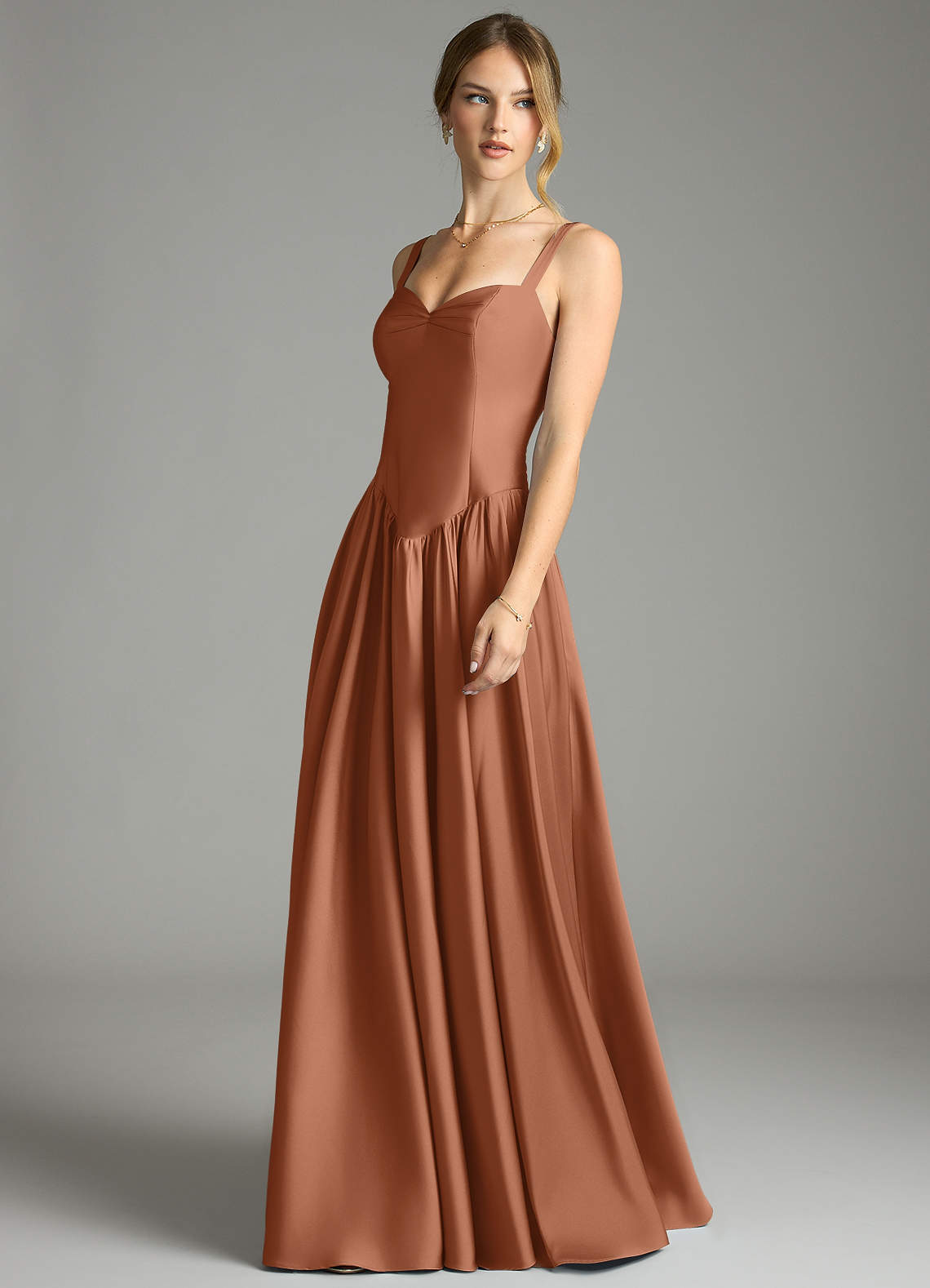 Evadina A-Line Sweetheart Stretch Satin Bridesmaid Dress in Bronzer