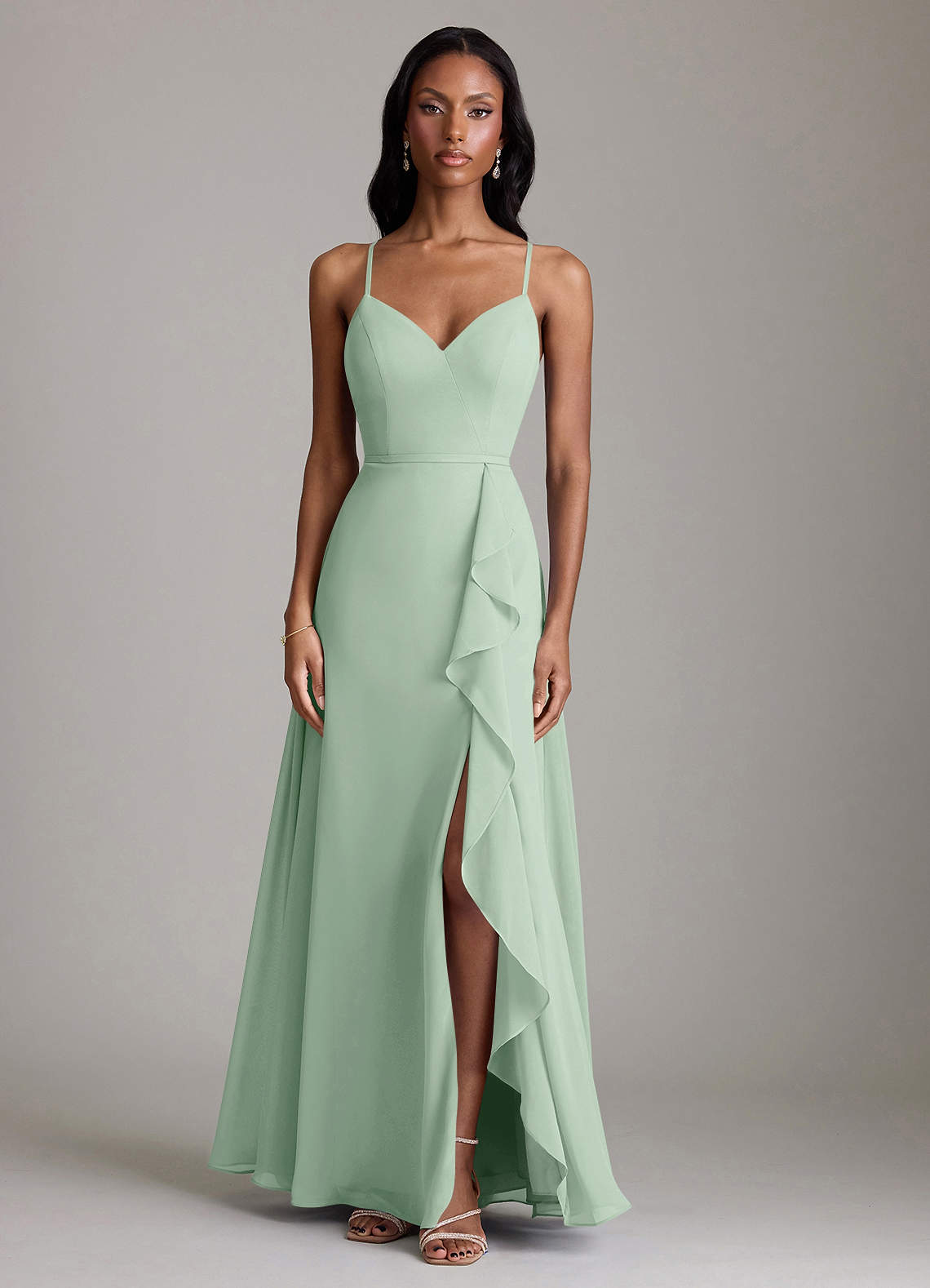 Naeem A-Line V-Neck Chiffon Bridesmaid Dress in Agave