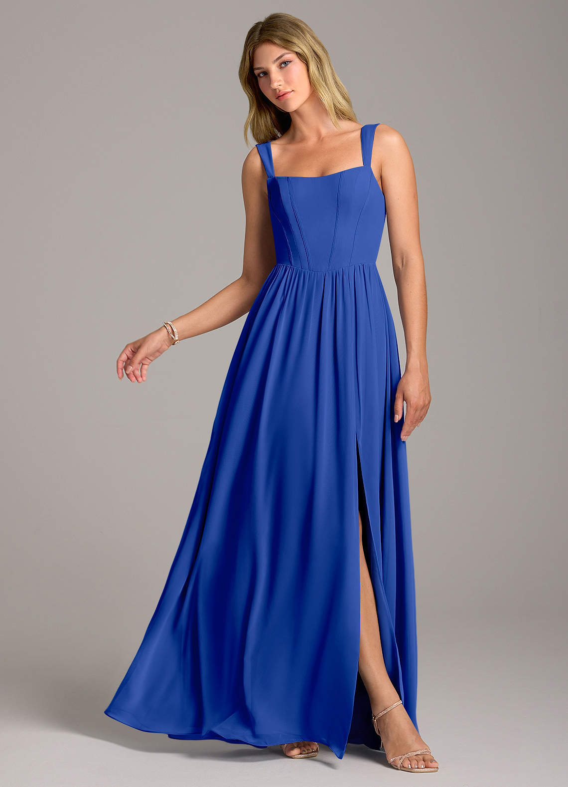 Rosaline A-Line Square-Neck Chiffon Bridesmaid Dress in Royal Blue