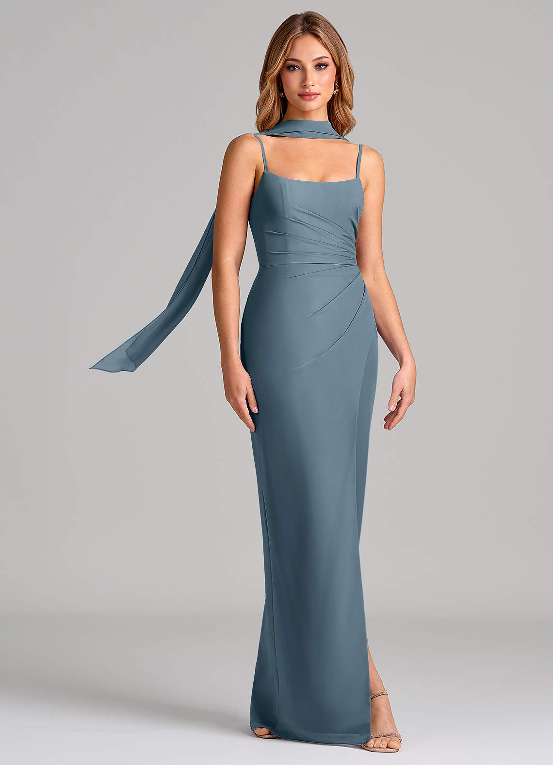 Calandra Sheath Scoop-Neck Chiffon Bridesmaid Dress in Twilight