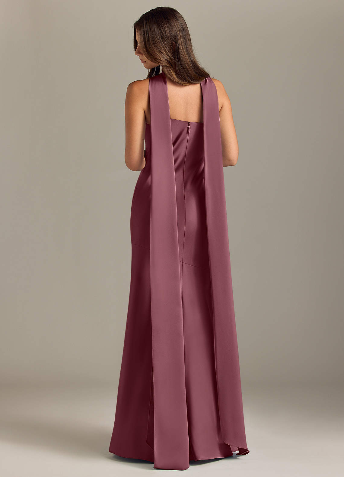 Kinsley Mermaid Halter Stretch Satin Bridesmaid Dress in Desert Rose