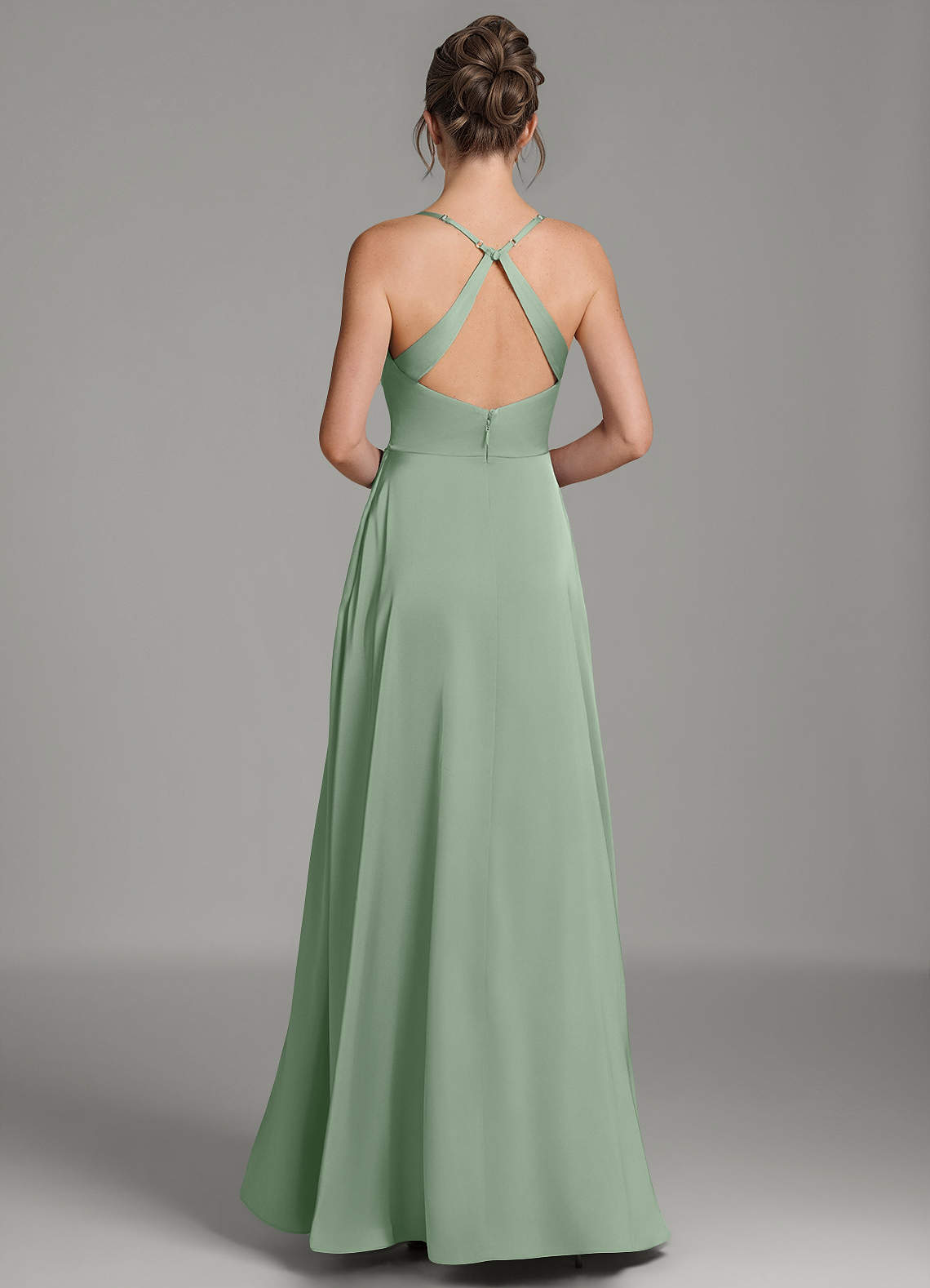 Frankie A-Line Scoop-Neck Stretch Satin Bridesmaid Dress in Matcha