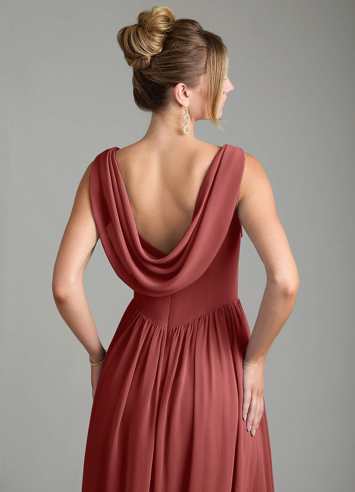 Novi A-Line Square-Neck Chiffon Bridesmaid Dress in Terracotta