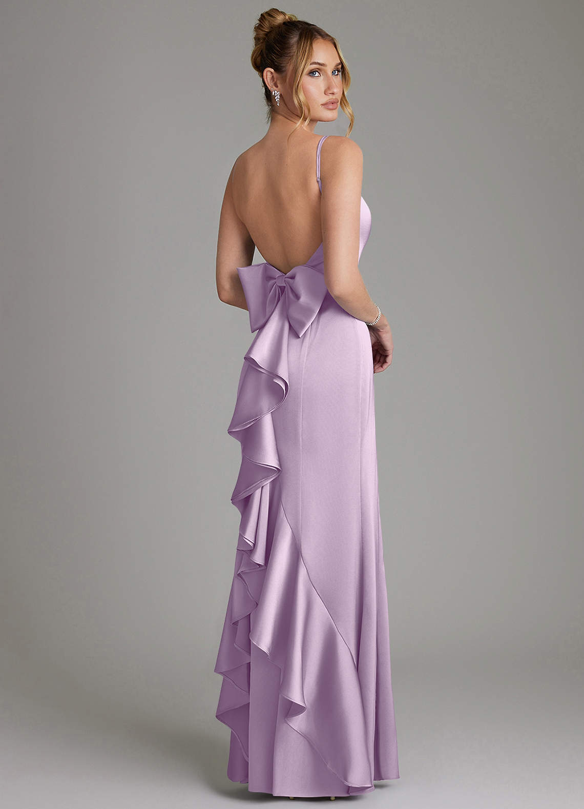 Zherra Mermaid Scoop-Neck Stretch Satin Bridesmaid Dress in Frosted Lilac