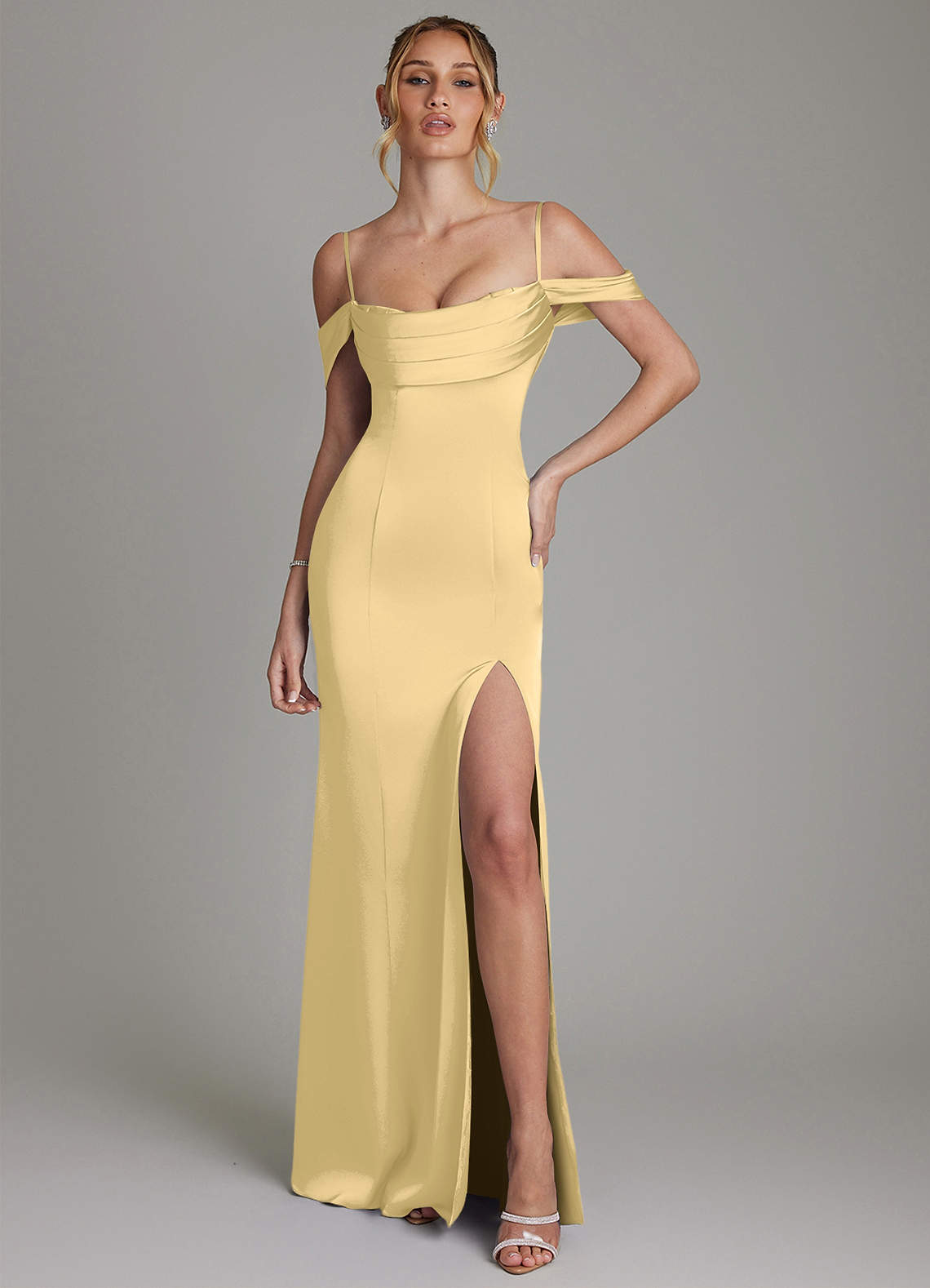 Nira Mermaid Sweetheart Stretch Satin Bridesmaid Dress in Butter