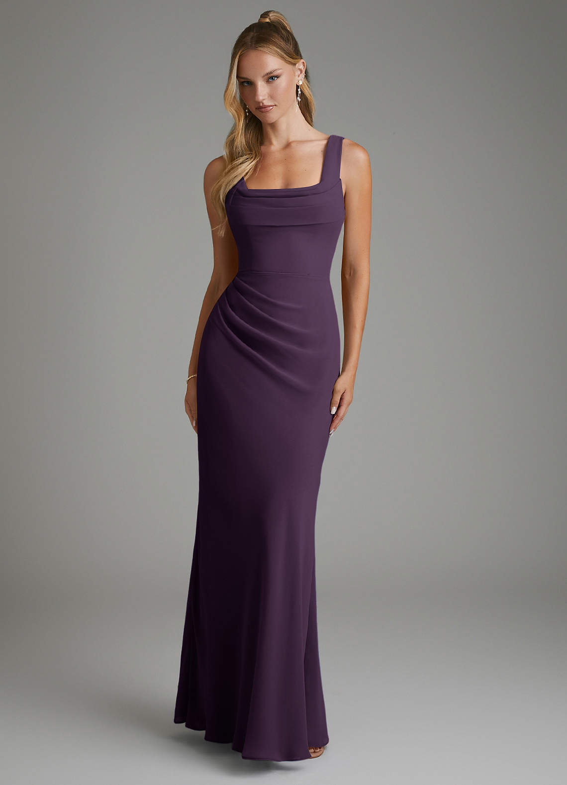 Asa Sheath Square-Neck Chiffon Bridesmaid Dress in Plum