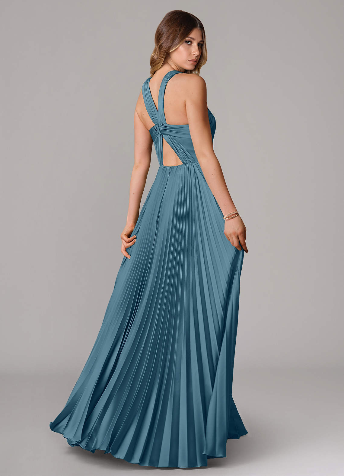 Afra A-Line Halter-Neck Stretch Satin Bridesmaid Dress in Bermuda