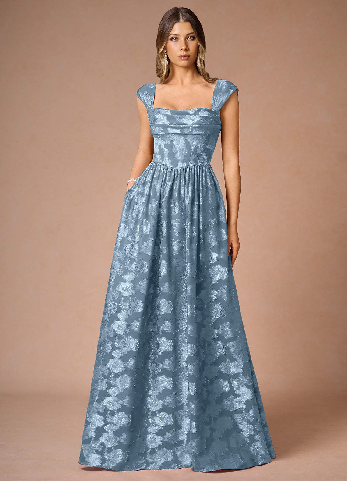 Hazel A-Line Cowl-Neck Fil Coupé Wedding Guest Dress in Lemon Sorbet