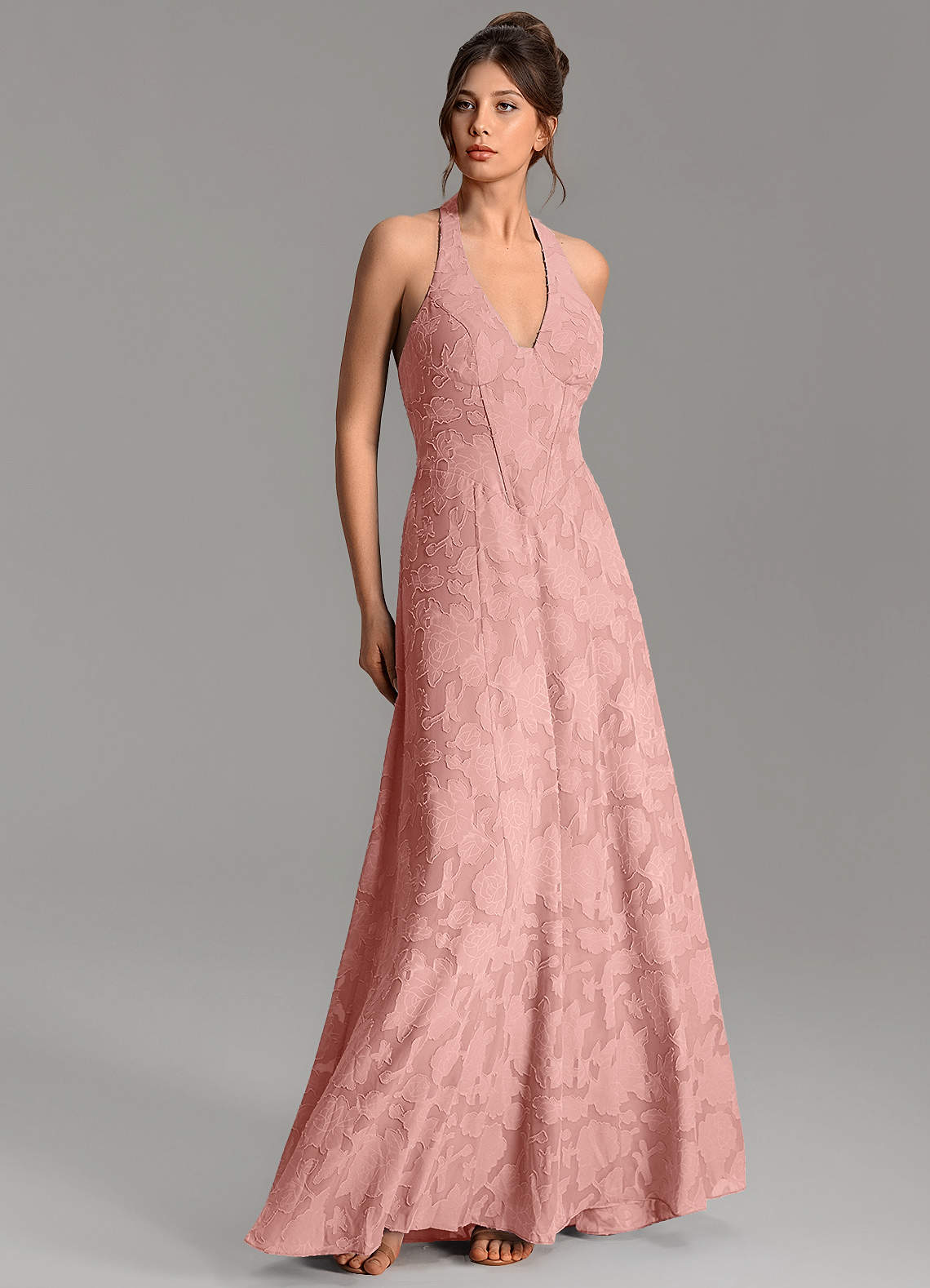 Nia A-Line V-Neck Floral Burnout Bridesmaid Dress in Rosette
