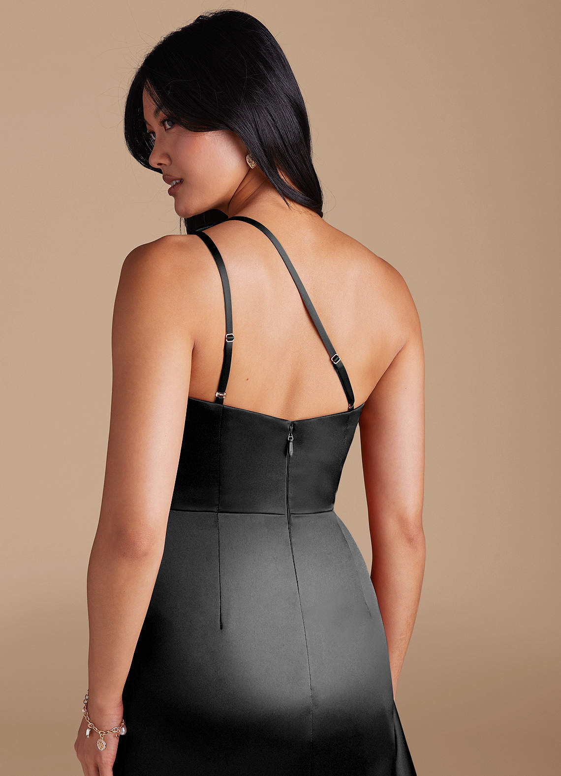 Latrice Sheath One-Shoulder Metallic Satin Bridesmaid Dress in black