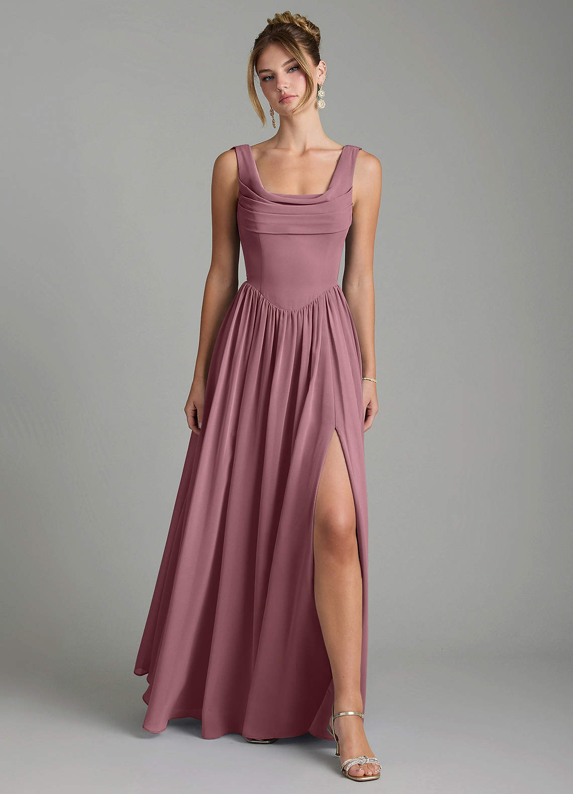 Novi A-Line Square-Neck Chiffon Bridesmaid Dress in Amethyst