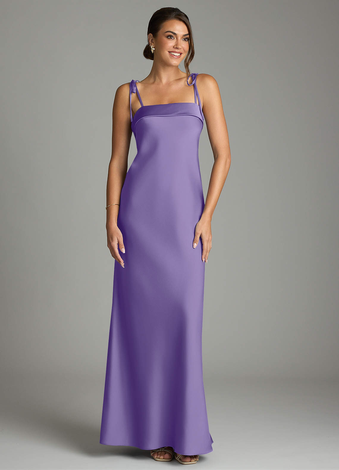 Ellia Sheath Straight-Neck Stretch Satin Bridesmaid Dress in Tahiti