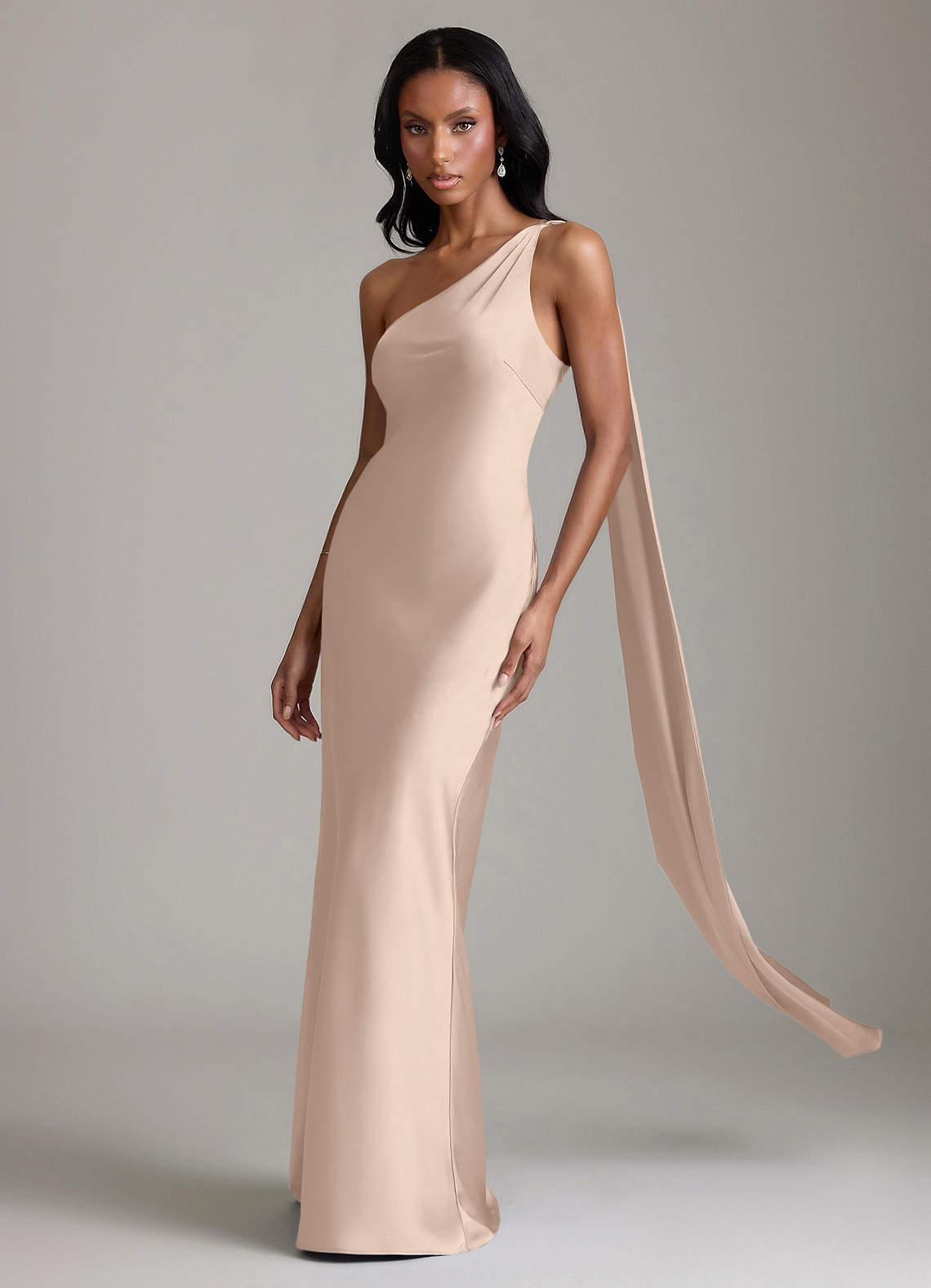 Juniper Mermaid One-Shoulder Stretch Satin Bridesmaid Dress in English Rose