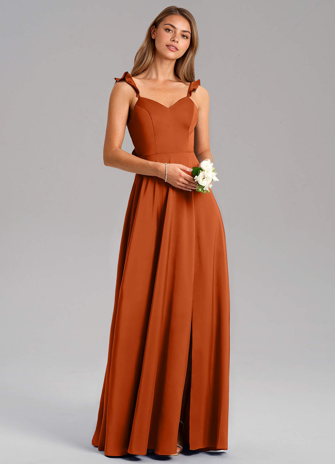 Everett A-Line V-Neck Chiffon Bridesmaid Dress in Burnt Orange