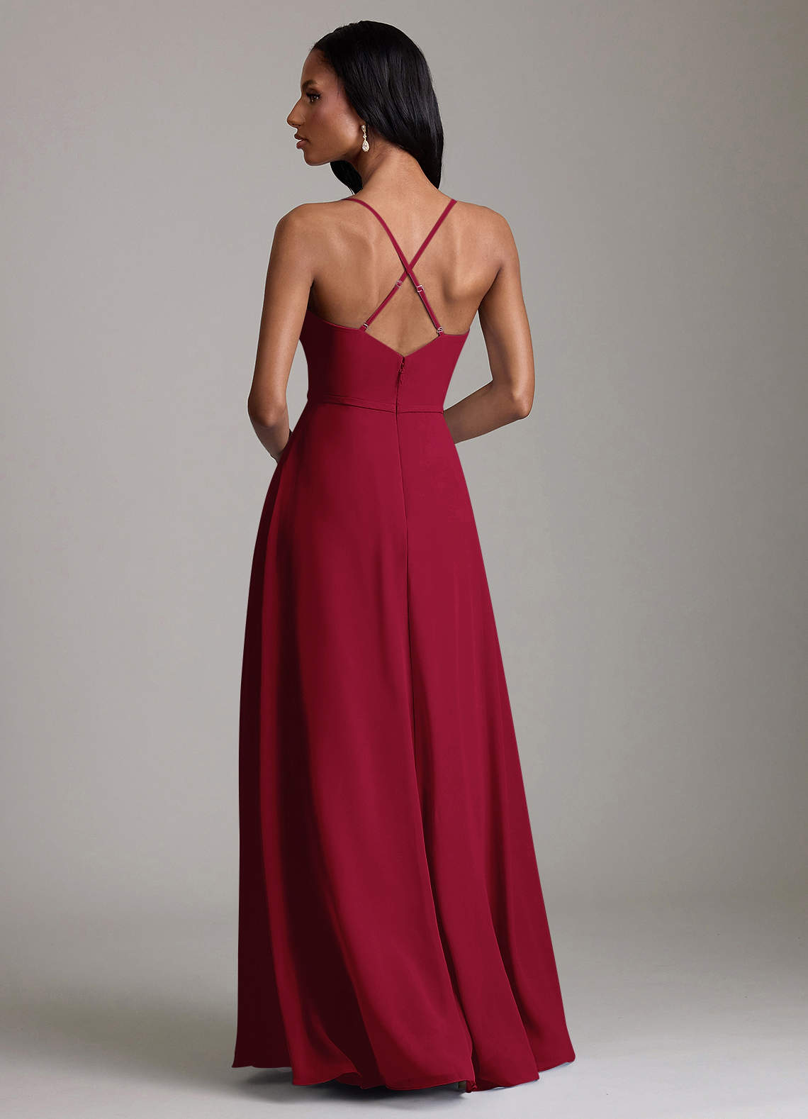 Naeem A-Line V-Neck Chiffon Bridesmaid Dress in Burgundy