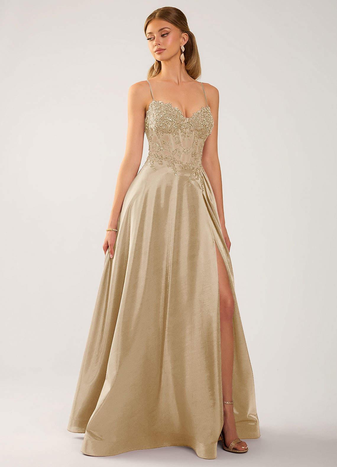 Isoldemark A-Line Sweetheart Satin Evening Dress in champagne