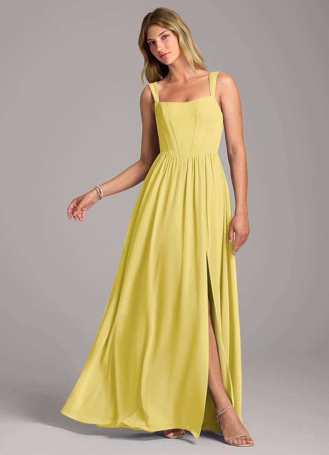 Rosaline A-Line Square-Neck Chiffon Bridesmaid Dress in Canary