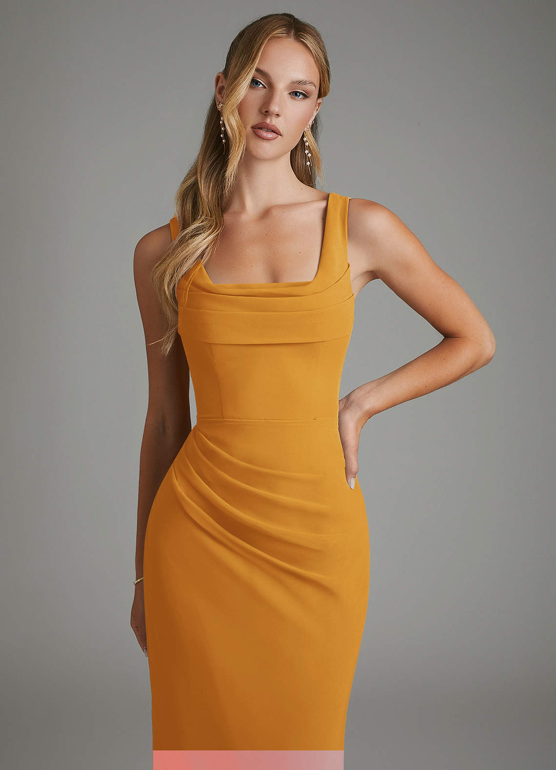 Asa Sheath Square-Neck Chiffon Bridesmaid Dress in butterscotch