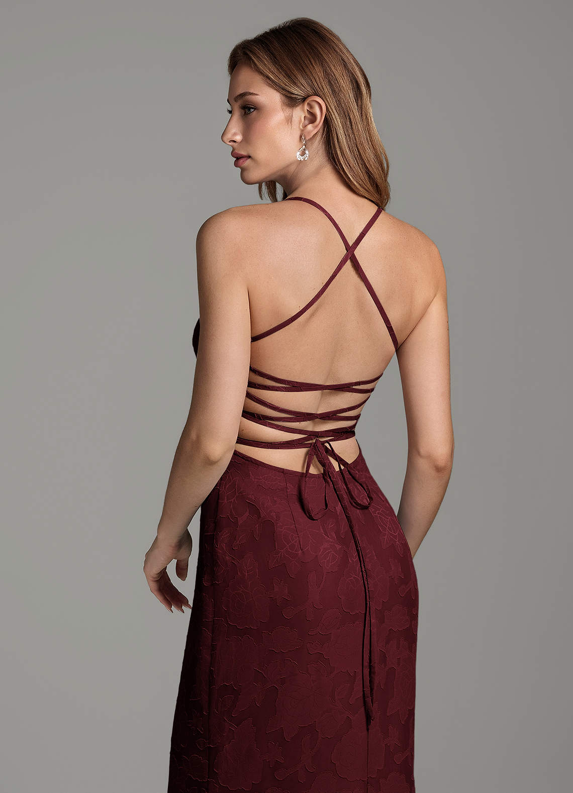 Dara Mermaid Sweetheart Floral Burnout Bridesmaid Dress in Cabernet