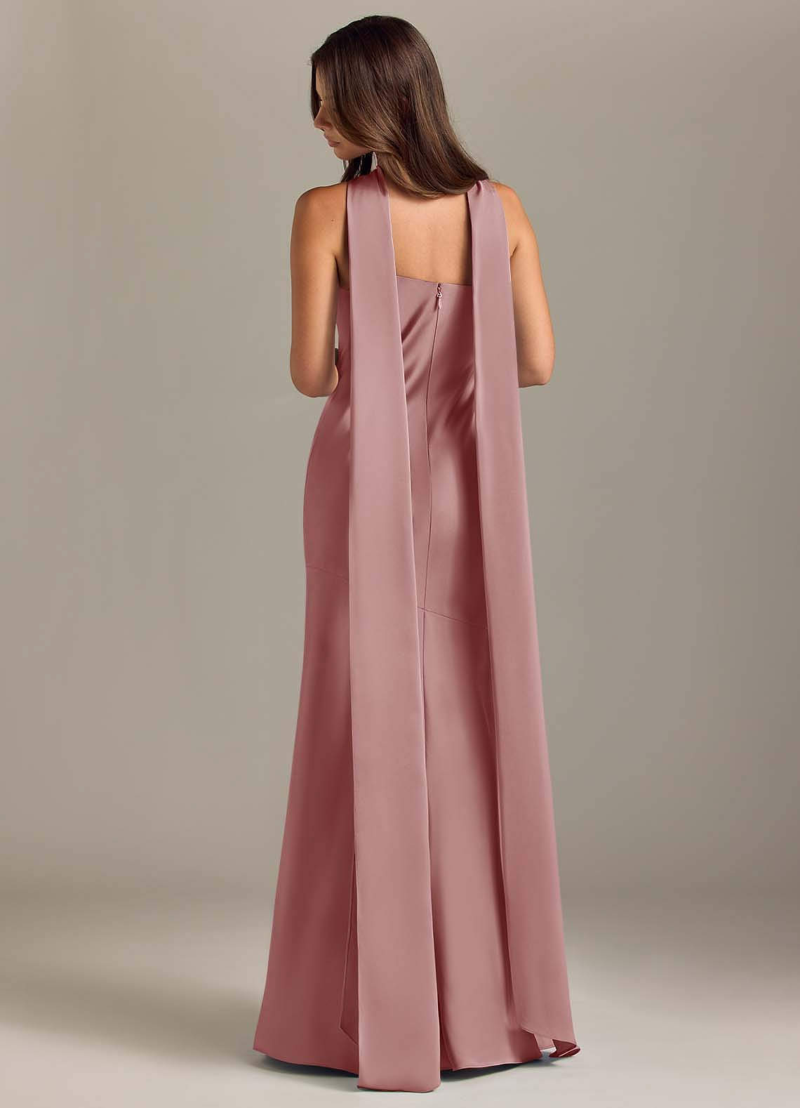 Kinsley Mermaid Halter Stretch Satin Bridesmaid Dress in dusty rose