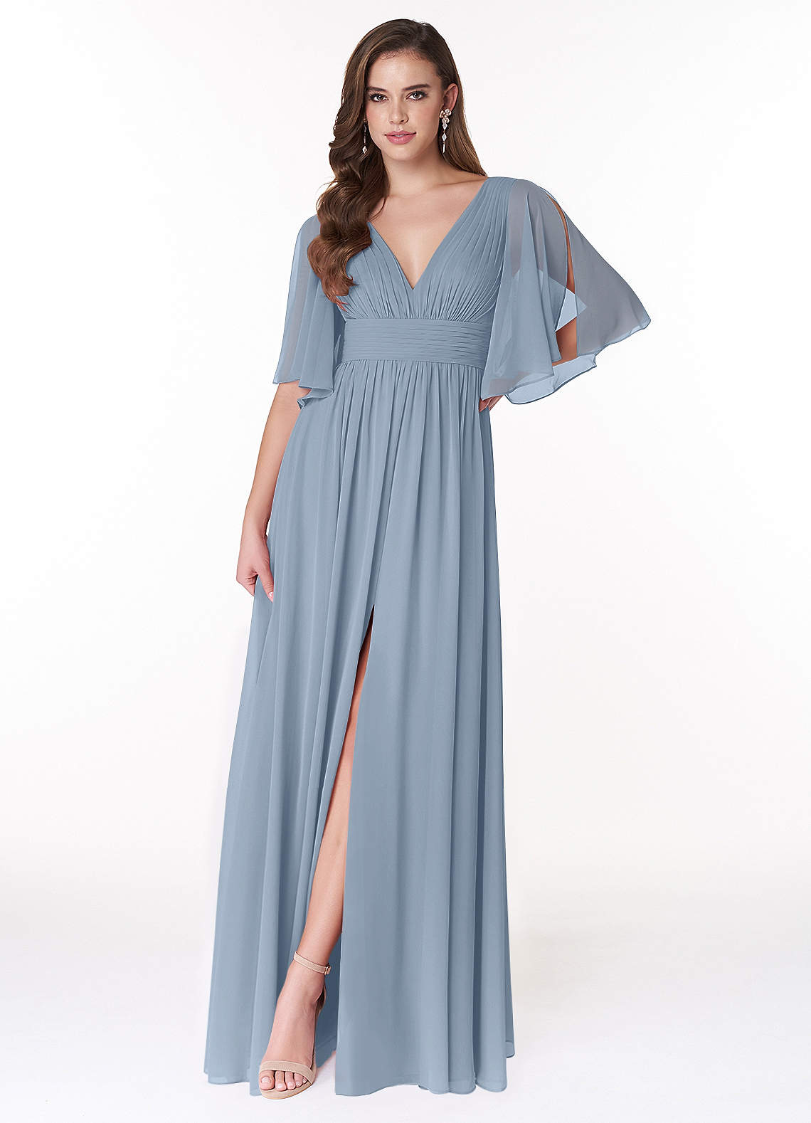 Temeka A-Line V-Neck Chiffon Bridesmaid Dress in dusty blue