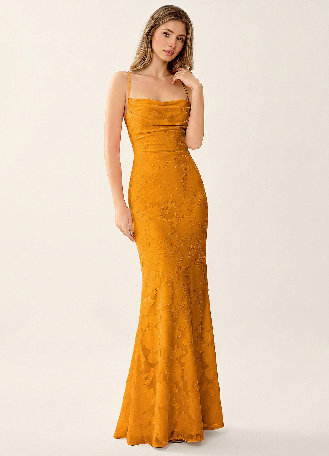 Natasha Mermaid Spaghetti-Strap Floral Burnout Evening Dress in Burgundy