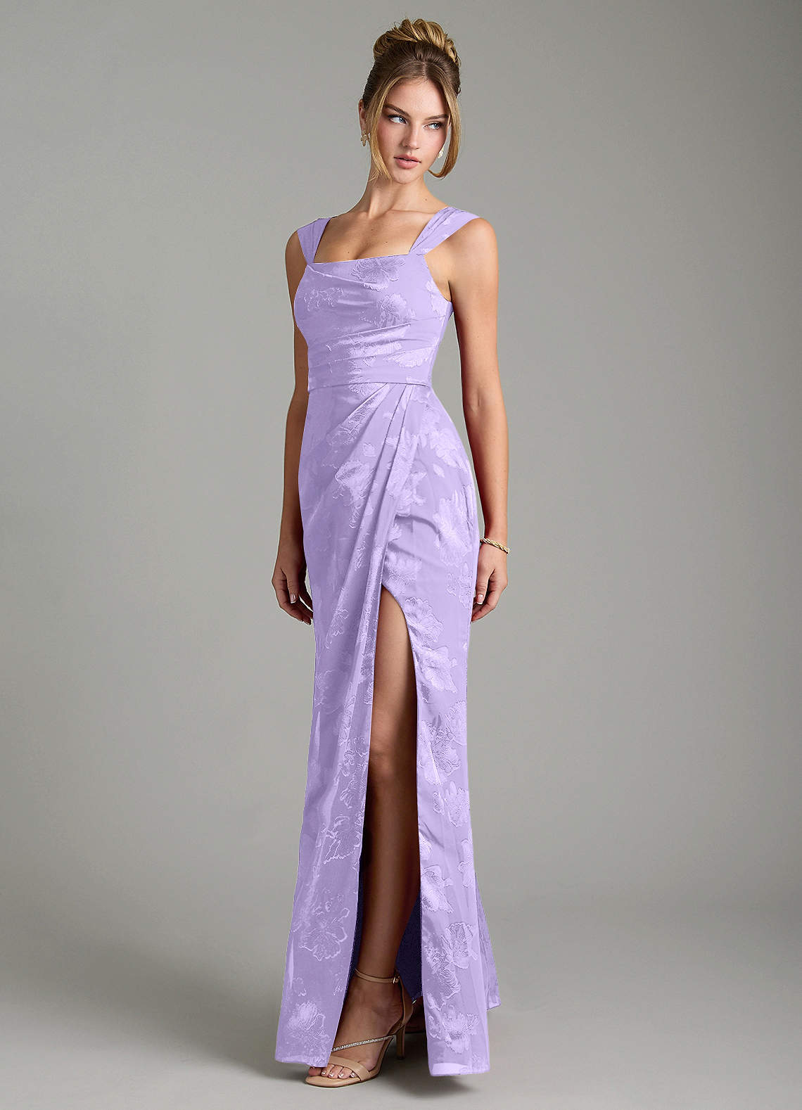 Kaelis Mermaid Scoop-Neck Jacquard Bridesmaid Dress in Lilac
