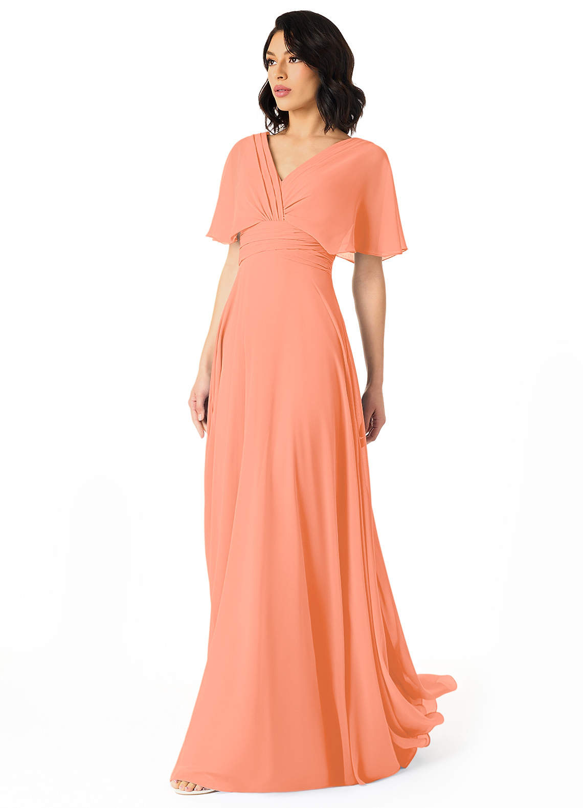 Pamela A-Line V-Neck Chiffon Bridesmaid Dress in Sunset