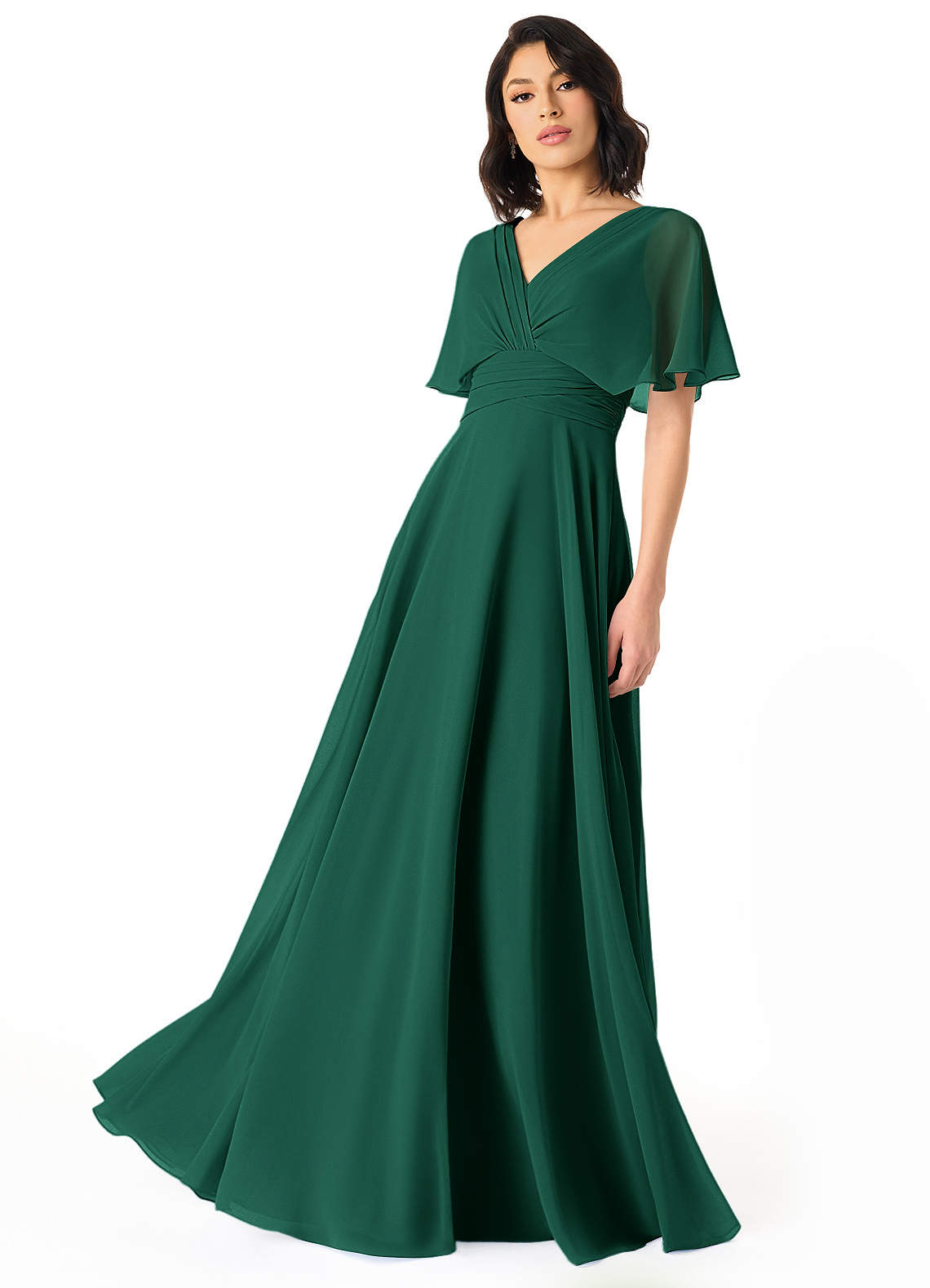 Pamela A-Line V-Neck Chiffon Bridesmaid Dress in Emerald