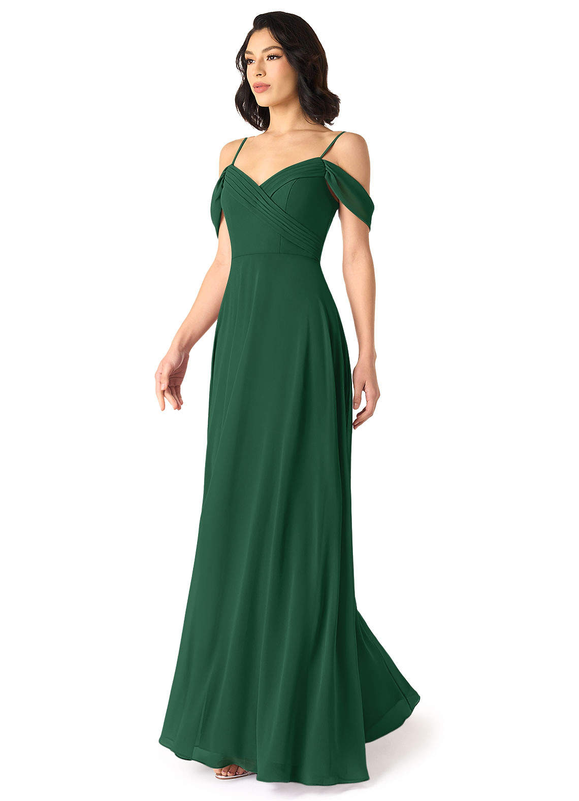 Tancie A-Line Off-the-Shoulder Chiffon Bridesmaid Dress in Dark Green