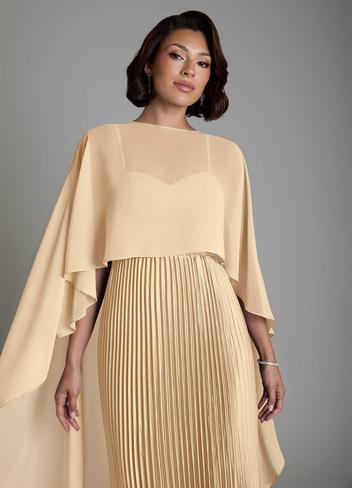 Micah A-Line Sweetheart Stretch Satin and Chiffon Bridesmaid Dress in Champagne