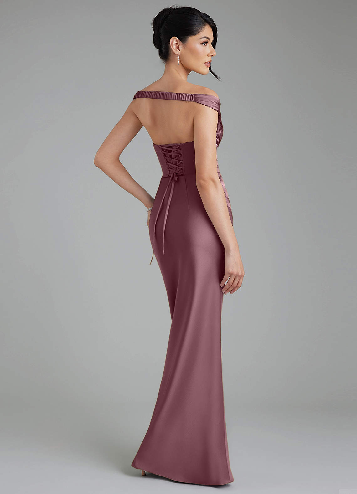 Stella Sheath V-Neck Stretch Satin Bridesmaid Dress in Amethyst