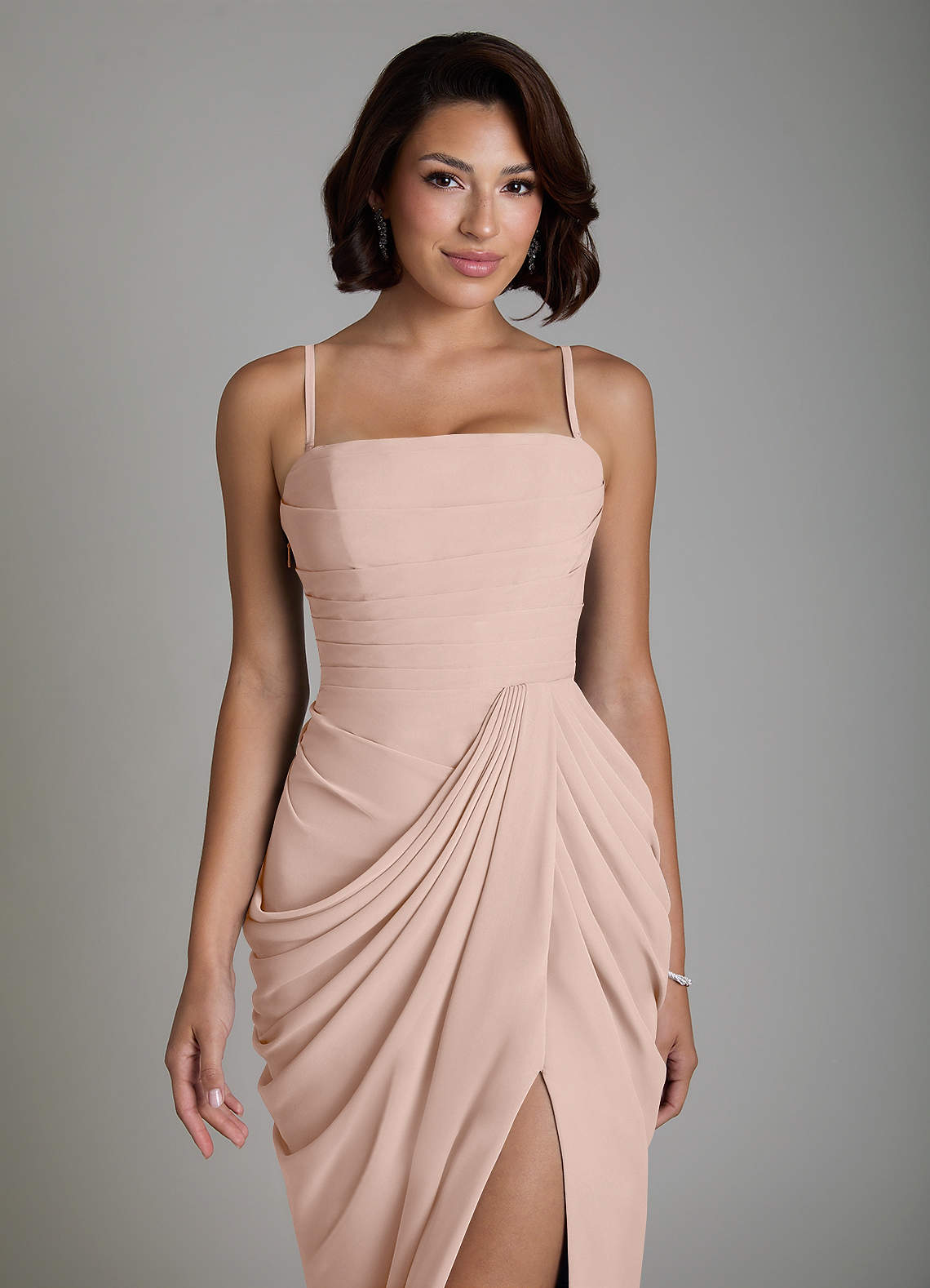 Nyra Sheath Strapless Chiffon Bridesmaid Dress in English Rose