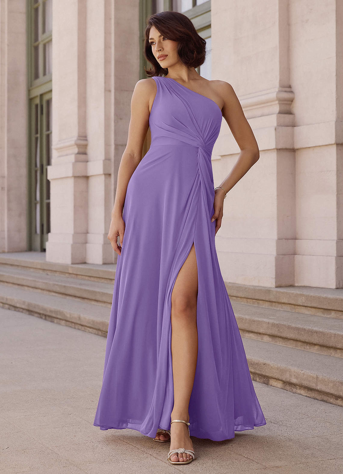 Brooke A-Line One-Shoulder Chiffon Bridesmaid Dress in Tahiti