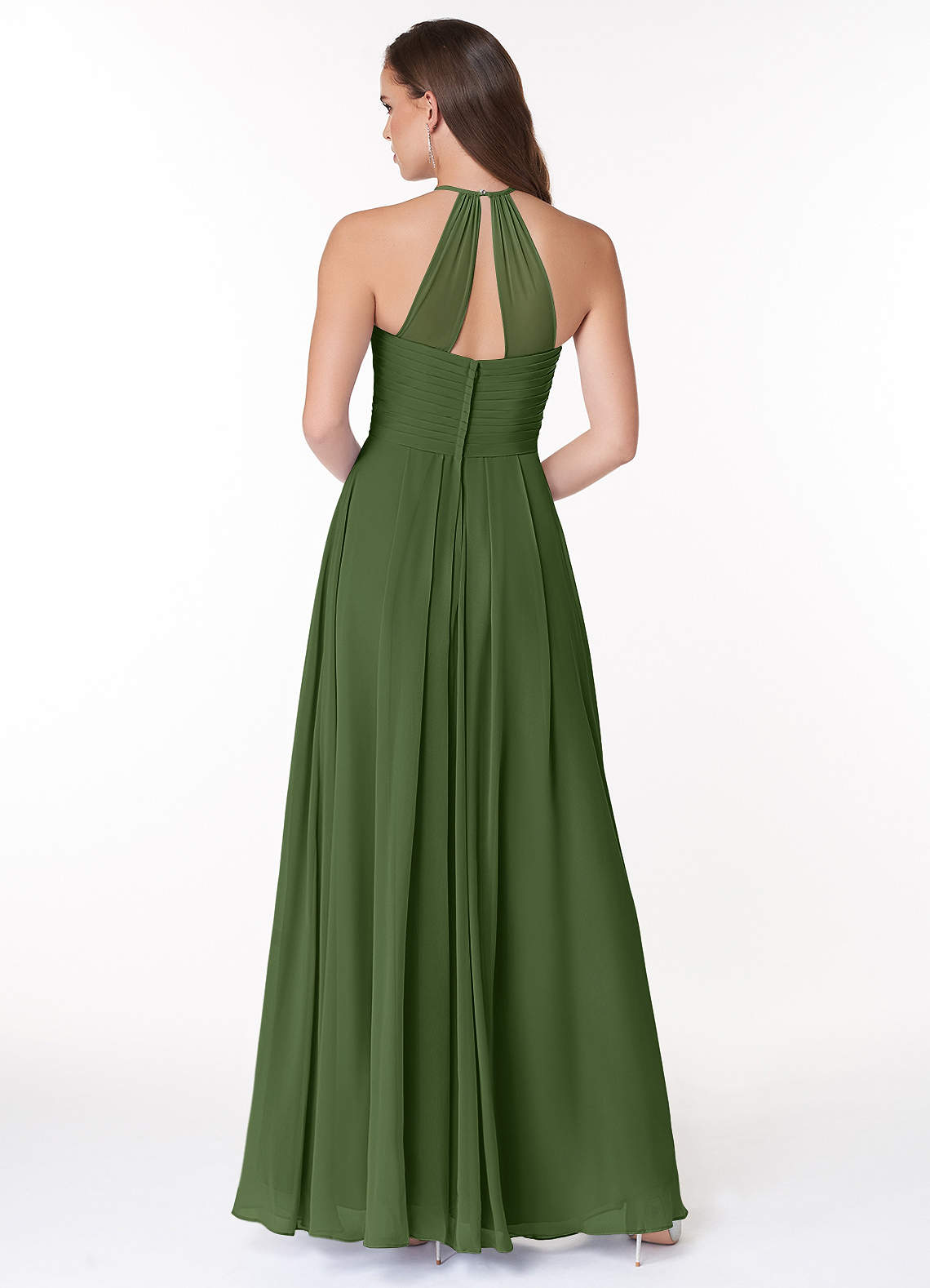 Ginger A-Line Halter Chiffon Bridesmaid Dress in Olive