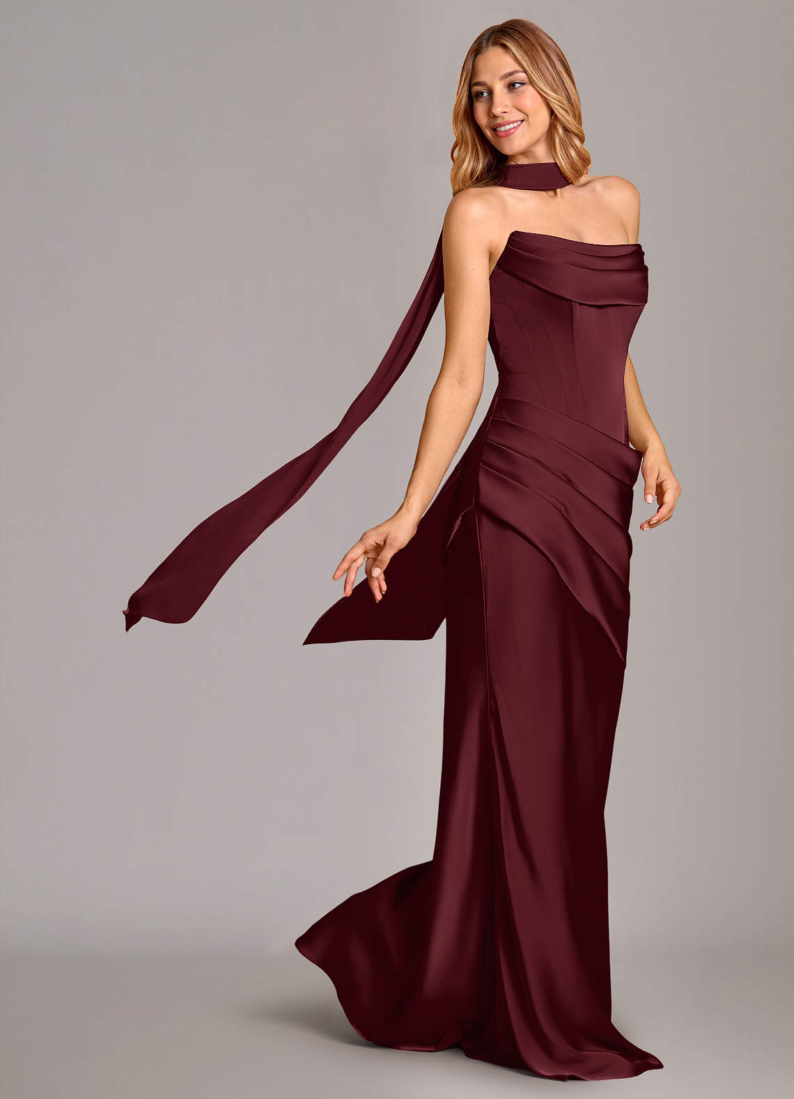 Pelagia Mermaid Cowl-Neck Stretch Satin Bridesmaid Dress