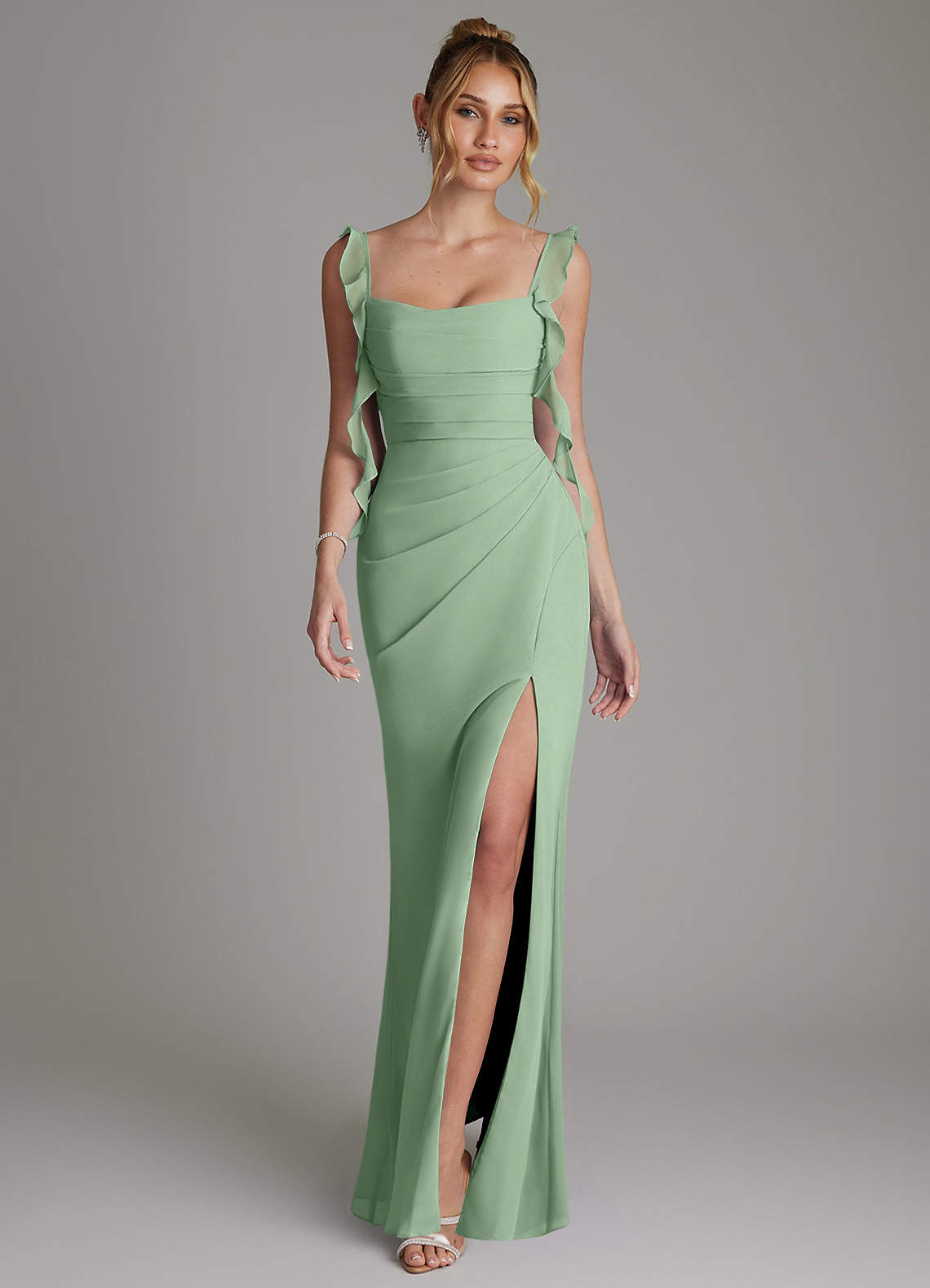 Jessamine Mermaid Sweetheart Chiffon Bridesmaid Dress in Matcha