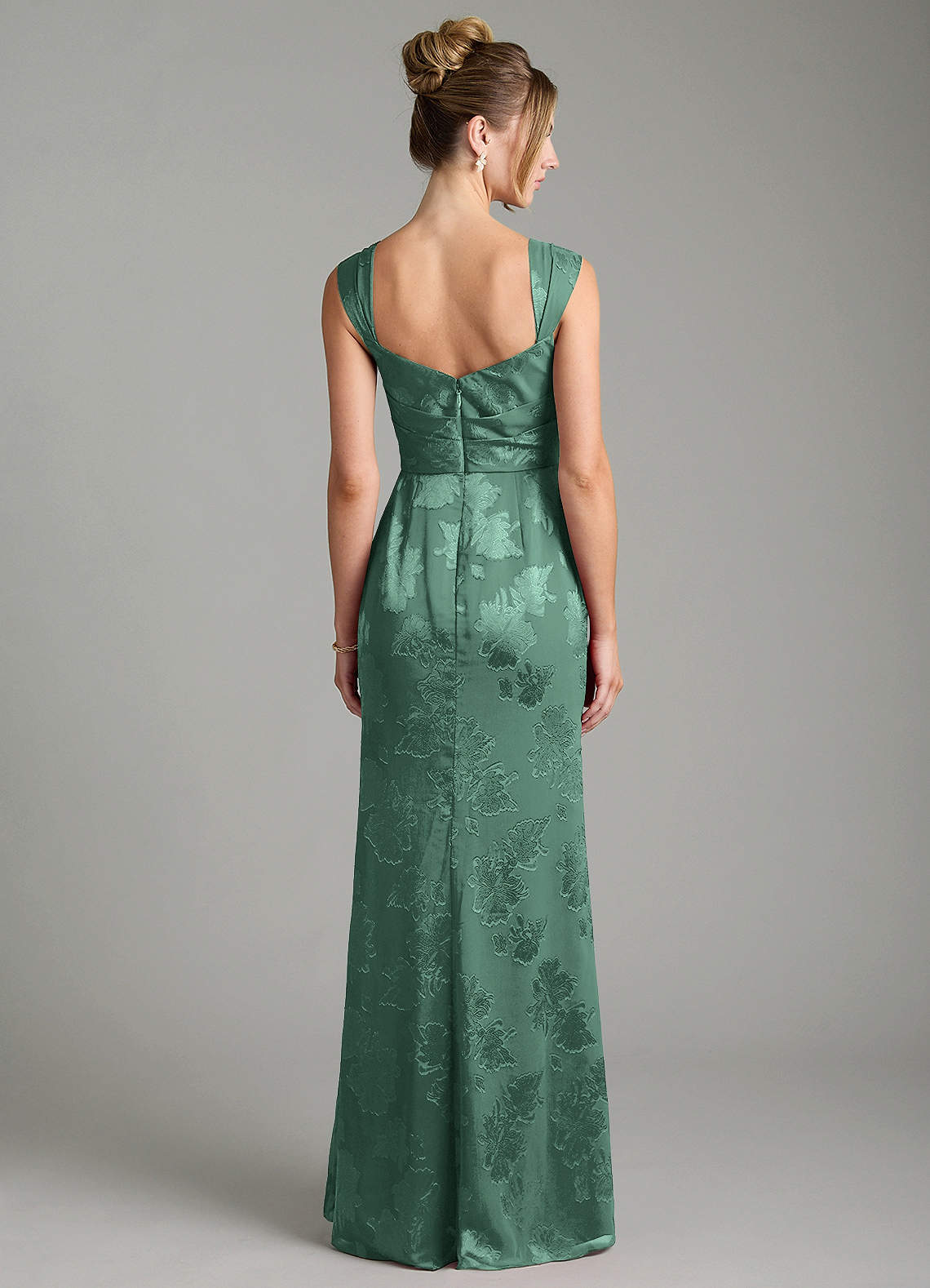 Kaelis Mermaid Scoop-Neck Jacquard Bridesmaid Dress in Eucalyptus