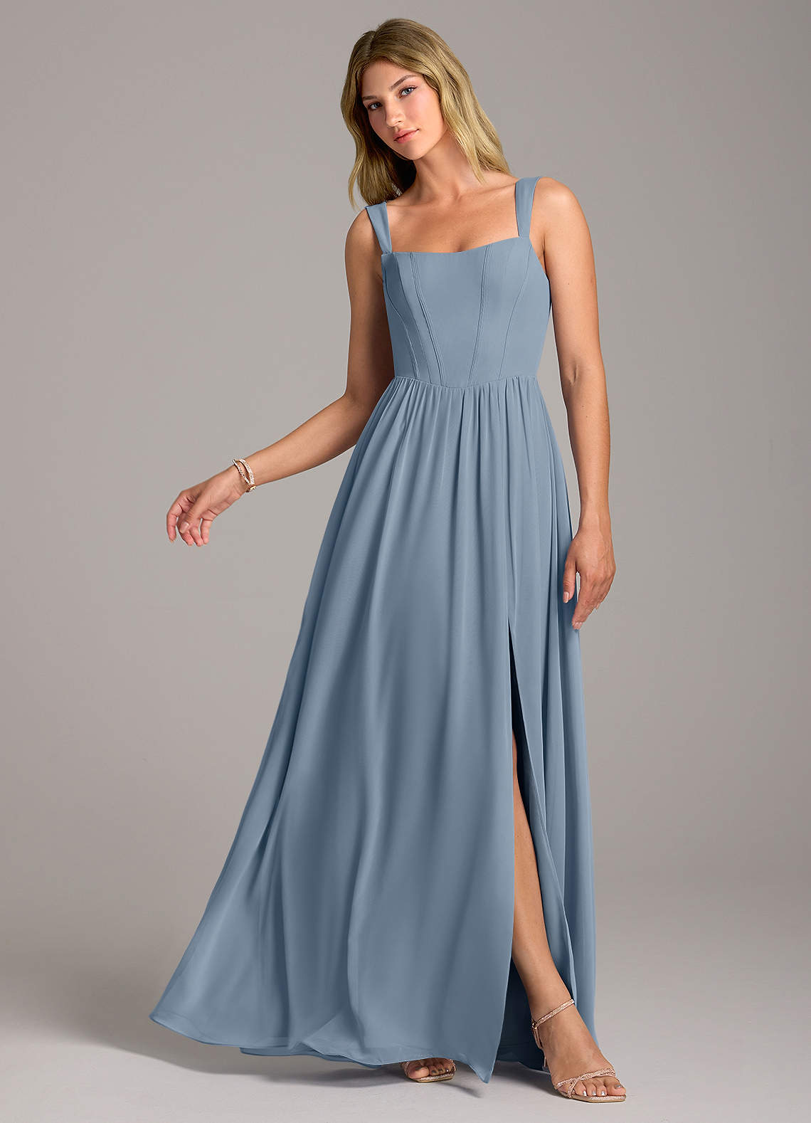 Rosaline A-Line Square-Neck Chiffon Bridesmaid Dress in dusty blue