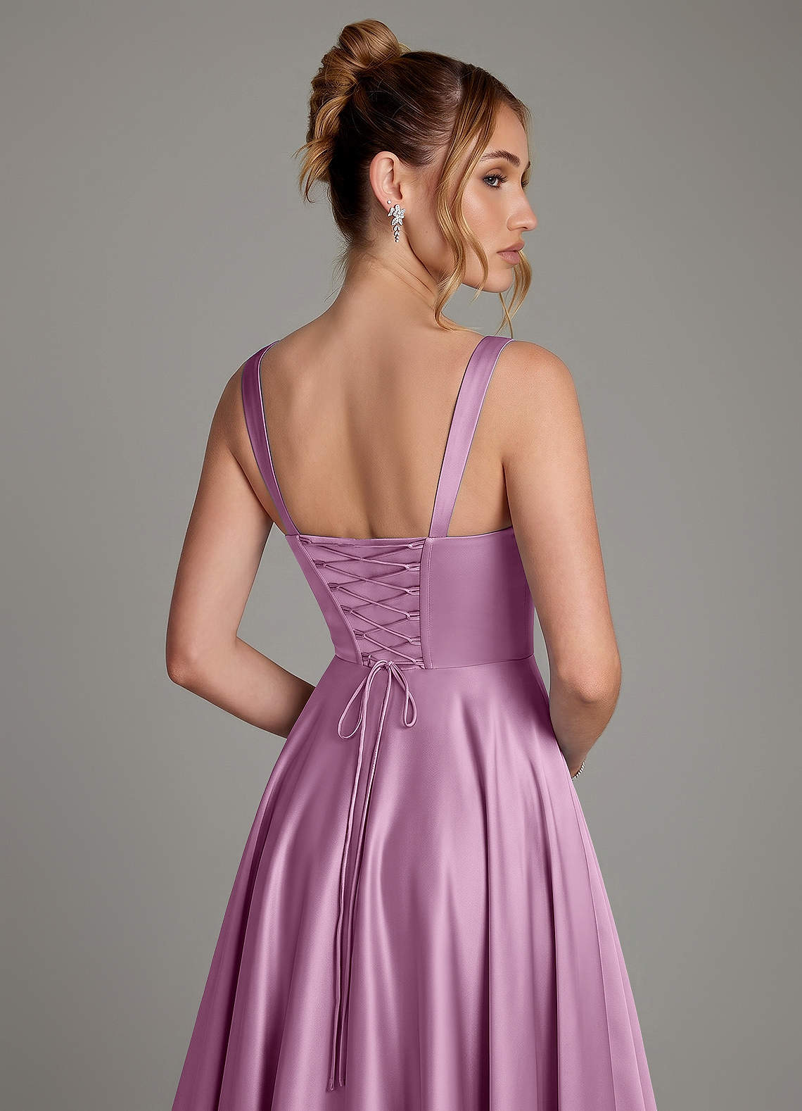 Azaria A-Line Square-Neck Stretch Satin Bridesmaid Dress in Wisteria