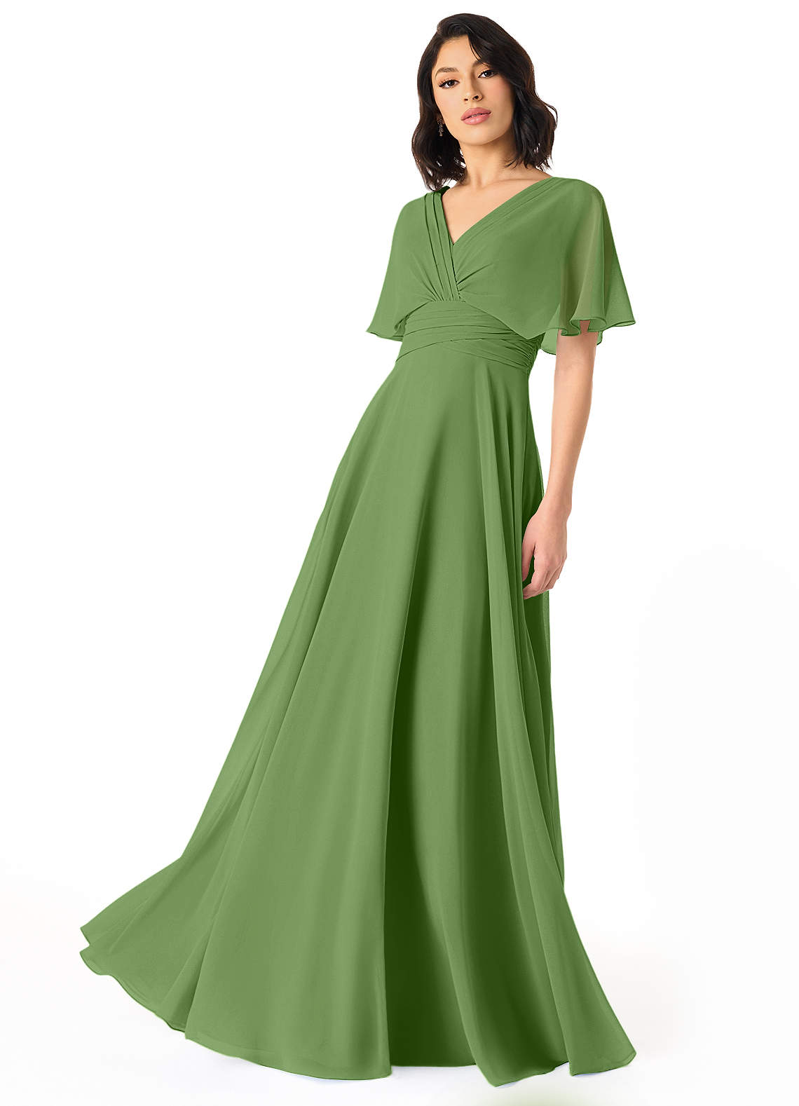 Pamela A-Line V-Neck Chiffon Bridesmaid Dress in Basil